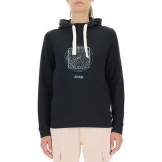 JEEP O102918-B000 J Damen Kapuzenpullover M/Beuteltasche - Holzring Großer Aufdruck J23W Black XL