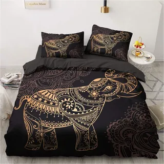 Luowei Bettwäsche 135x200cm Elefant Dekoratives Bettbezug Set Weiche Microfaser Bohemien Indisch Stil Deckenbezug mit Reißverschluss und 1 Kissenbezug 80x80cm