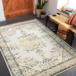 Carvapet Läufer Teppich 90x150cm rutschfest Lang Küchenteppich Weiche Mikrofaser Waschbar Teppichläufer Flächenteppich Laufteppich(Grau Gelb)