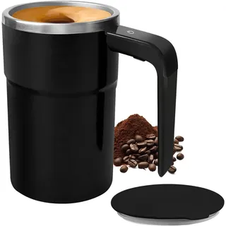 Elektrischer Magnetische Selbstrührender Kaffeebecher, 380ml Automatischer Selbstrührende Tasse mit Temperaturanzeige, Wiederaufladbarer Intelligente Kaffeetasse mit Deckel für Kaffee Milch (Schwarz)