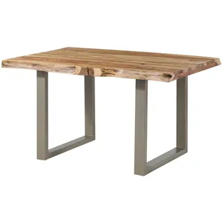 MASSIVMOEBEL24.DE Baumtisch Sheesham 140x90x77 natur sandgestrahlt /U-Beine silber matt FREEFORM 5 - Silber