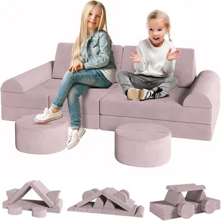 Clevich 15-Teilige Modulare Kinderspielcouch, Kindersofa aus Schaumstoff Bausteine, Spielsofa zum Lernen & Spielen, Kuschelecke im Kinderzimmer, Softbausteine für Kinderzimmer oder Spielzimmer (Rosa)