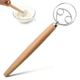 Dänischer Teigbesen, 13 Zoll Handrührer Manuell, Brotbackzubehör aus Edelstahl, Rührstab, Schneebesen, Teigbesen mit Holzgriff für Brot, Gebäck, Kuchen, Dessert und Pizzateig