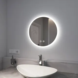 EMKE LED Badspiegel 50cm Badspiegel mit Beleuchtung 3 Lichtfarbe Lichtspiegel Badezimmerspiegel rund Wandspiegel mit Touchschalter IP44 Energiesparend einstellbar Licht - Silber