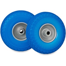 Relaxdays Schubkarrenrad 3.00-4, 2er Set, PU Vollgummi, Stahlfelge, pannensicheres Sackkarrenrad, 100 kg, grau/blau