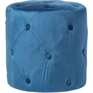 Homescapes Samt-Pouf Windsor blau, runder Hocker 40/40/40 cm , Textil , Uni , Rund , 40x40x40 cm , Wohnzimmer, Sessel, Hocker & Hockerbänke, Poufs