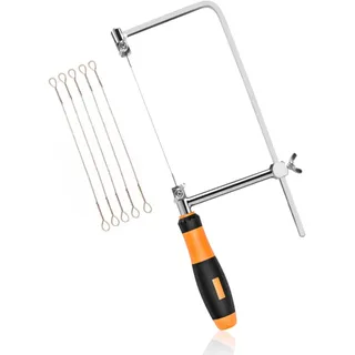 VOBOR Laubsäge, Dekupiersäge mit Holzgriff und 5 Sägeblätter, 360 Grad drehbar, Verstellbare Laubsägen, Metallsäge Bogensäge für Metall und Holz (L)