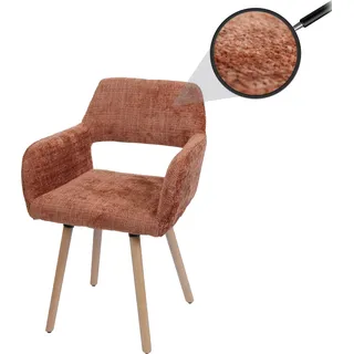 Esszimmerstuhl HWC-A50 II, Stuhl Küchenstuhl Polsterstuhl, Holz Stoff/Textil Chenille (465g/m2) terrakotta - Orange