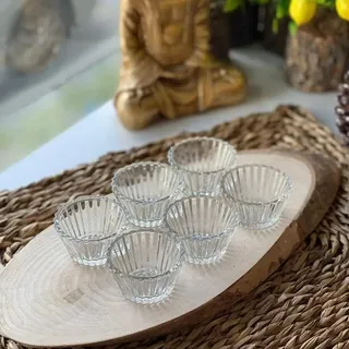 Orgingift 6 Stück Mini-Saucenschalen aus Glas, Mini-Glasschalen, Kristallschliff-Kekscamps, süße Süßigkeiten, türkischer Genussservice, klares Glas, Frühstücksmarmelade, Honig, Butterschale