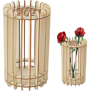 LdawyDE Holzvase für Lego-Rosen, Vase Holz für Lego Blumen, Holzpuzzle Blumenvase für Blumenstrauß, DIY Deko Vase für Kunstblumen aus Bausteinen, Frische und Getrocknete Blumen