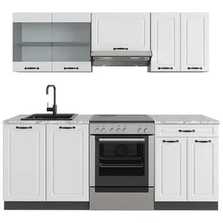 Vicco Küchenzeile R-Line 200 cm Weiß Landhaus/Anthrazit
