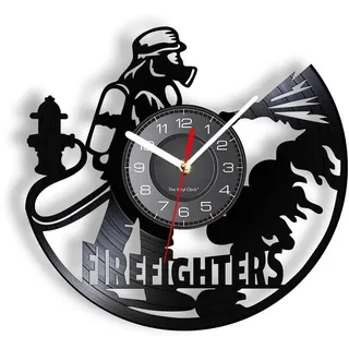 Smotly Vinyl Wanduhr, Feuerwehrmann Löschthema Wanduhr ist eine Wohnkultur Stille Wanduhr Geschenk.(Ohne Licht)