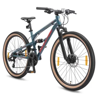 BIKESTAR Vollgefedert Aluminium Mountainbike 26 Zoll, 21 Gang Shimano Schaltung mit Scheibenbremse | 16 Zoll Rahmen Fully MTB Erwachsenen- und Jugendfahrrad | Grün - Grün