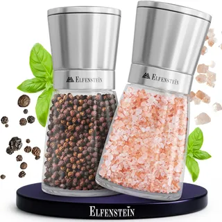 ELFENSTEIN Edelstahl Salz und Pfeffermühle Set mit Keramikmahlwerk - stufenlos einstellbar - Pfeffer und Salzmühle für grobes Salz - Gewürzmühle