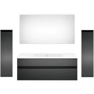 Puris Badezimmer , Grau, Dunkelgrau , Holzwerkstoff , 5-teilig , 2 Schubladen , 180 cm , Goldenes M, Made in Germany , hängend , Badezimmer, Badmöbelsets & Badmöbelserien, Badmöbel-Sets