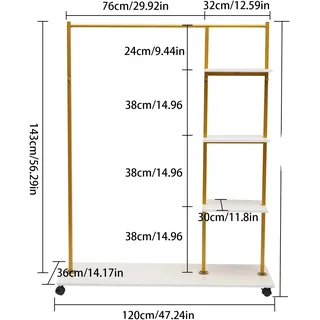 Mobile Kleiderständer, langlebiges Metall mit 4 Ebenen, 150cm Höhe, Gold - Gold