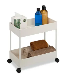 Relaxdays Rollwagen, 2 Etagen, Servierwagen, Küchenwagen, Bad , weiß , Kunststoff, Metall , Rechteckig , 39.5x38x21.5 cm, , Esszimmer,