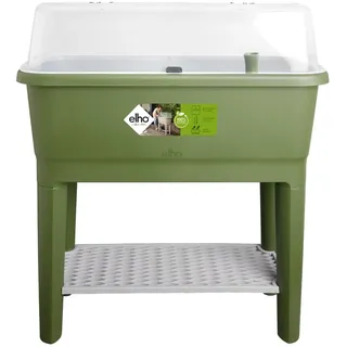 elho Noa Anzucht Tisch 80 - Hochbeete mit Abdeckung und Bewässerungssystem - Kräuterbeet aus 100% recyceltes Plastik - Ø 78.5 x H 34.2 cm - Grün/Moss Green