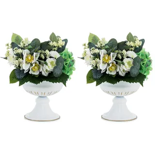 Nuptio Weiße Vase für Hochzeitsdekorationen - 2 Stück 16.4cm Höhe Metallblumen Trompetenvasen Mittelstücke für Hochzeitstische - Kleine Urne Pflanzer für Geburtstagsparty Wohnzimmerdekorationen