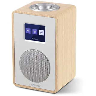 LEMEGA CR4 DAB/DAB+ und UKW Digitalradio,Bluetooth Lautsprecher, DAB Radio,Doppelwecker,Küchen/Schlaf/Snooze Timer,Farbdisplay,Kopfhöreranschluss,Holzoptik,Netzbetrieb - Weiß Eiche