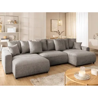 Calma - Komfortable Wohnlandschaft im Bumpy-Design mit Schlaffunktion und Bettkasten aus weichem Taupe Chenille-Stoff - Taupe