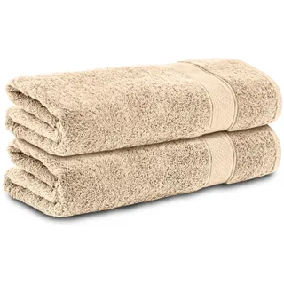 Komfortec 2er Handtücher 50x100 cm Set aus 100% Baumwolle, 470g/m2, Frottee, Weich, Beige