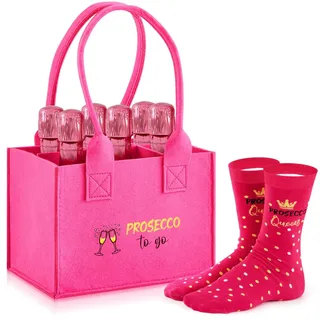 Jadive Prosecco Flaschentasche Frauen Filztasche für 6 Flaschen Prosecco Tasche Socken Flaschenträger Einkaufstasche Lustige Geschenke für Frau Muttertag Mutter (Prosecco to go)
