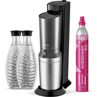 Sodastream Crystal 3.0 silber + 2 Glaskaraffen + Zylinder