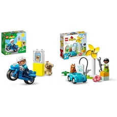 LEGO DUPLO Polizeimotorrad, Polizei-Spielzeug für Kleinkinder ab 2 Jahre & DUPLO Town Windrad und Elektroauto, Spielzeugauto-Lernspielzeug