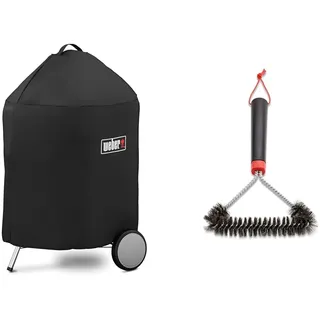 Weber 7143 Luxus Abdeckhaube 57 cm, Schwarz & Three-Sided Grill Brush Dreiseitige Grillb rste, 30 cm, Schwarz/Silber, 6277