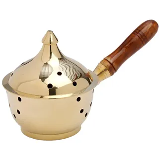 NKlaus Räucherpfanne mit Holzgriff Duftstäbchen Weihrauchbrenner Messing Gold neu 7582