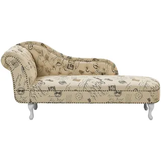Beliani Chaiselongue Nimes Druckstoff linksseitig Holz Chesterfield Style - Weiß,