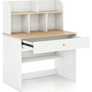 COSTWAY Schreibtisch Kinder, Kinderschreibtisch mit Schublade, Ablagefach & Stauraum, Kindertisch Holz für Kinder ab 3 Jahren, 80 x 48 x 102 cm - Weiß