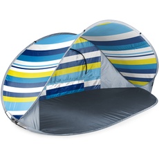 ONIVA - a Picnic Time Brand - Tragbares Strandzelt von Manta – Pop-Up-Zelt – Strand-Sonnenschutz zum Aufklappen (blau, weiß und gelb Strandstreifen)