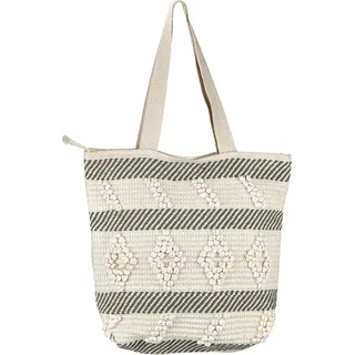 Marrakesch Boho Tasche für Damen & Mädchen 43cm | Handgefertigte Strandtasche aus Baumwolle Kalpur -1- mit Reißverschluss & Innentasche | Ethno Shopper in Häkeldesign für Alltag, Urlaub & Strand - Beige