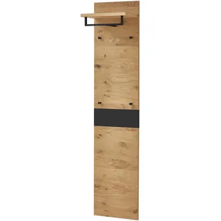 Garderobenpaneel , Schwarz, Eichefarben , Holz , Eiche, Balkeneiche , furniert , 42x183x27 cm , Goldenes M, Made in Germany, DGM-Klimapakt , Garderobe, Garderoben-Sets & Garderoben-Serien, Garderoben-Serien