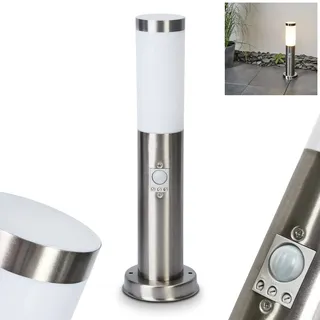 HOFSTEIN Wegeleuchte Sessa, Außenwegeleuchte mit Bewegungsmelder aus Metall/Kunststoff in Nickel-matt/Weiß, moderne Sockelleuchte für Garten, Außenbereich, Hof, Terrasse, Höhe 45,5 cm, E27, IP44