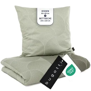 bugatti Bettwäsche 155x220 cm - 100% Baumwolle, Reißverschluss, anschmiegsam, weich & waschbar, Mako Satinbettwäsche Kreise grafisch grün