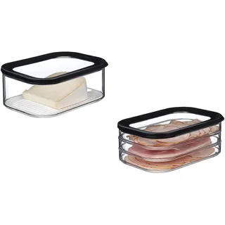 Mepal – Käse- und Wurstdosen-Set Meat and Cheese Nordic Black – Modula Vorratsdosen Set mit Deckel – Frischhaltedose mit Anti-Kondensationseinsatz – Luftdicht & spülmaschinenfest