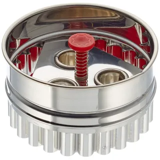 Städter 966339 große Ausstechform Linzer mit Auswerfer 3 Loch, edelstahl, silber / rot, 6,5 x 6,5 x 4 cm,