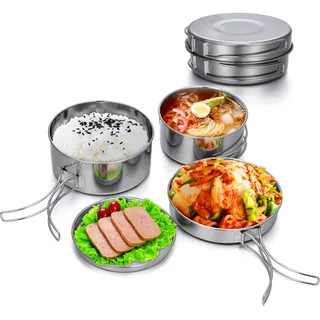 Lixada Camping Kochgeschirr Set 4-teiligtes Edelstahl Camping Topf Kompaktes Faltbare Campinggeschirr Pot Plate für Picknick Camp Kochset Backpacking Camping Wandern