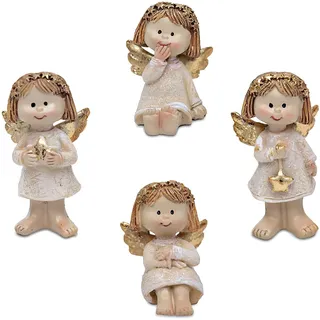 Logbuch-Verlag 4 Engel Figuren 6,5 cm – Weihnachtsengel Creme, Gold & weiß – kleine Schutzengel als Geschenk oder Deko