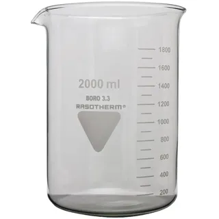 Rasotherm 1-0160 Borosilikat Glas Boro 3.3 Niedrige Form Becherglas mit Ausguss, 2000ml Kapazität Becher, 185mm Höhe, Transparent