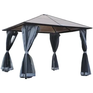 Pavillon 3 x 3 m - Gartenpavillon - Hardtop Metalldach - Stabiler Metallrahmen - Moskitonetz Vorhänge - Schwarz