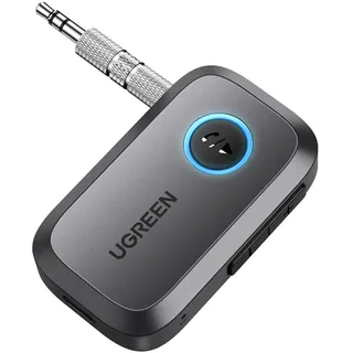 UGREEN Aux Bluetooth Adapter Auto Bluetooth 6.0 Empfänger Freisprechanruf, Stereo Musik, Dualer Kopplung mit 15 Stunden Spielzeit Klinke Adapter für Autoradio/Stereoanlage (Grau)