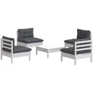 vidaXL 5-tlg. Garten-Lounge-Set mit Anthrazit Kissen Kiefernholz - Weiß