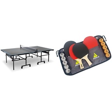 JOOLA Tischtennisplatte Outdoor J200A-Profi Tischtennistisch 6 MM Aluminium-Verbundoberfläche & Tischtennis-Set Family, 4 Tischtennisschläger + 10 Tischtennisbälle + Tasche, B 30 x H 8 x T 35 cm