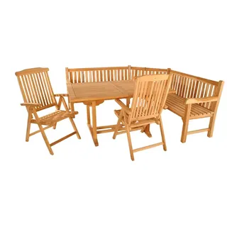 sam möbel gmbh Gartenmöbel Set 4tlg mit Eckbank Teak Gartentisch ausziehbar 120-170 cm MADERA/ARUBA - Naturbelassen