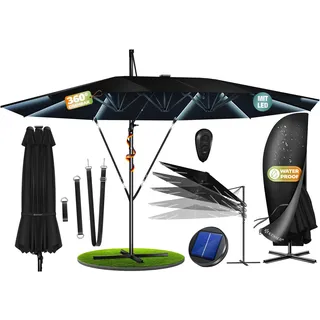 KESSER® Sonnenschirm Doppelsonnenschirm 4,6m x 2,7m | Ampelschirm Abdeckung & Windsicherung mit Kurbel & Ständer | Kurbelschirm Aluminium wasserabweisend | Neigbar Kippbar 360° Drehbar - Schwarz