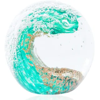 EUSTUMA Mundgeblasene Glasfiguren, Kugel, Ozeanwellen, Büro-Briefbeschwerer, Glas für Schreibtisch, Dekoration, Sammlerstück, Aquarium-Dekoration, Bürodekoration